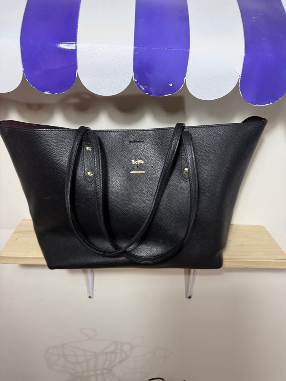 Coach Black Pebbled Leather Tote with Gold Hardware